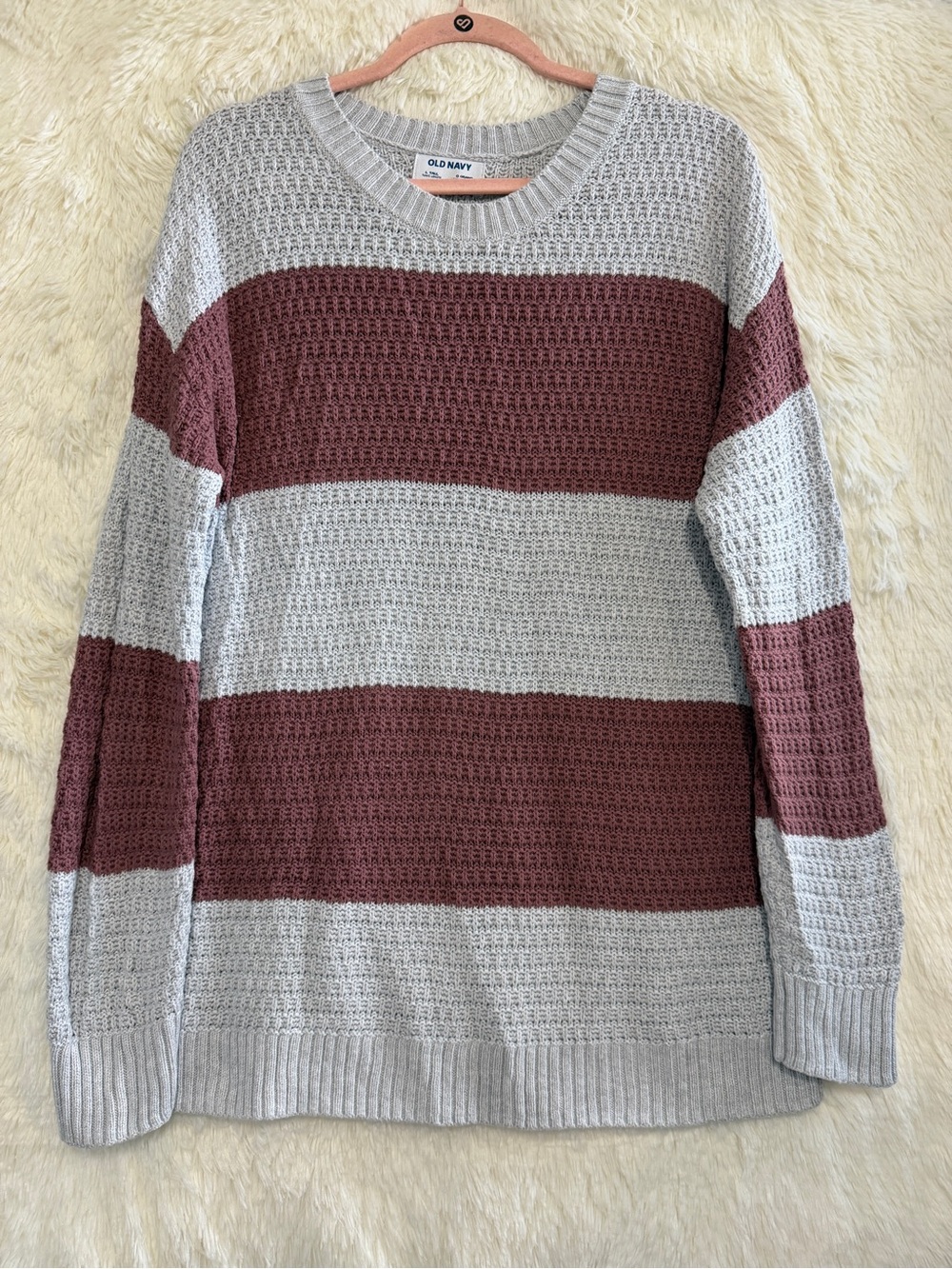 Old Navy Womens Textured Stripe Sweater Tunic Size L Grey Mauve Casual Preppy